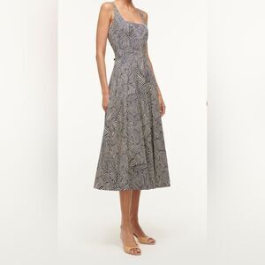 STAUD Black and White Patterned Midi Dress